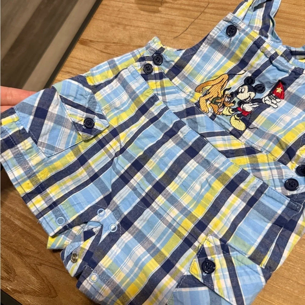 Vintage Plaid Blue and Yellow Kids Overalls - Picture 3 of 4